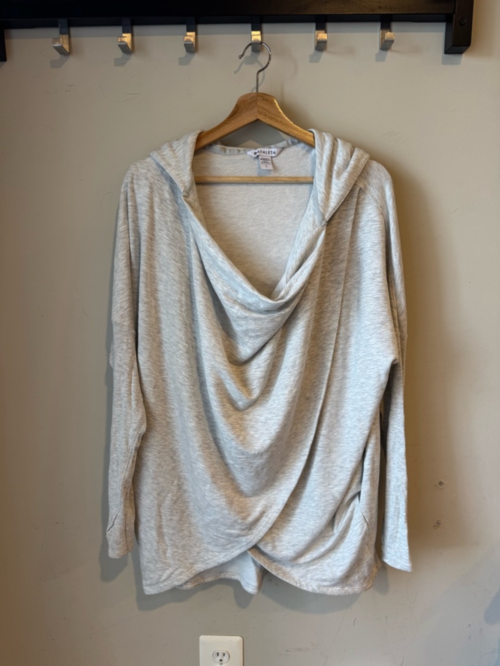 Athleta Cozy Draped Cowl Neck Hoodie Top in Heathered Gray
